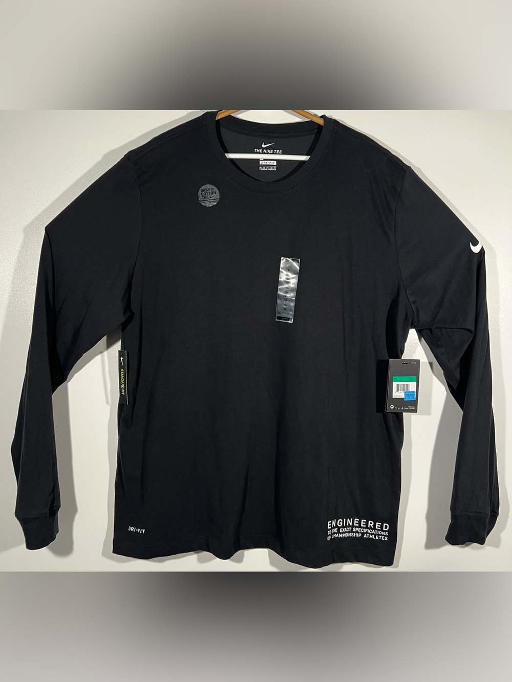 Nike Dri-Fit Shirt Mens XL Long Sleeve Black Tee Athletic Training AT1220-010